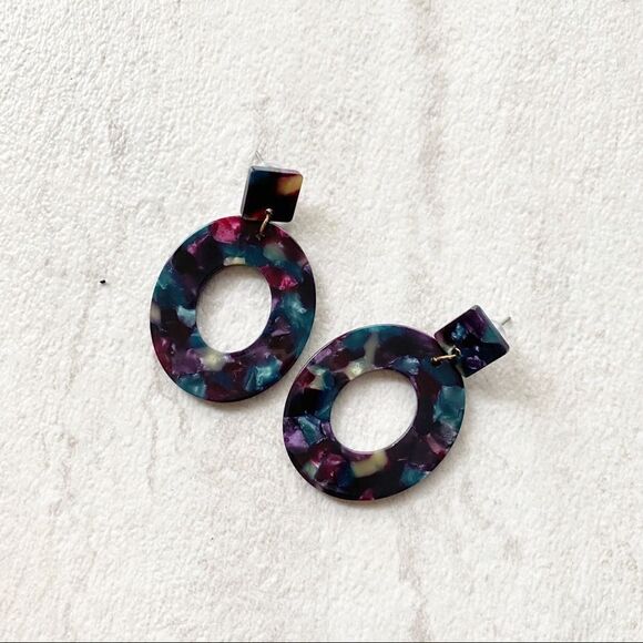 Peacock Tortoise Acrylic Earrings - Picture 1 of 6